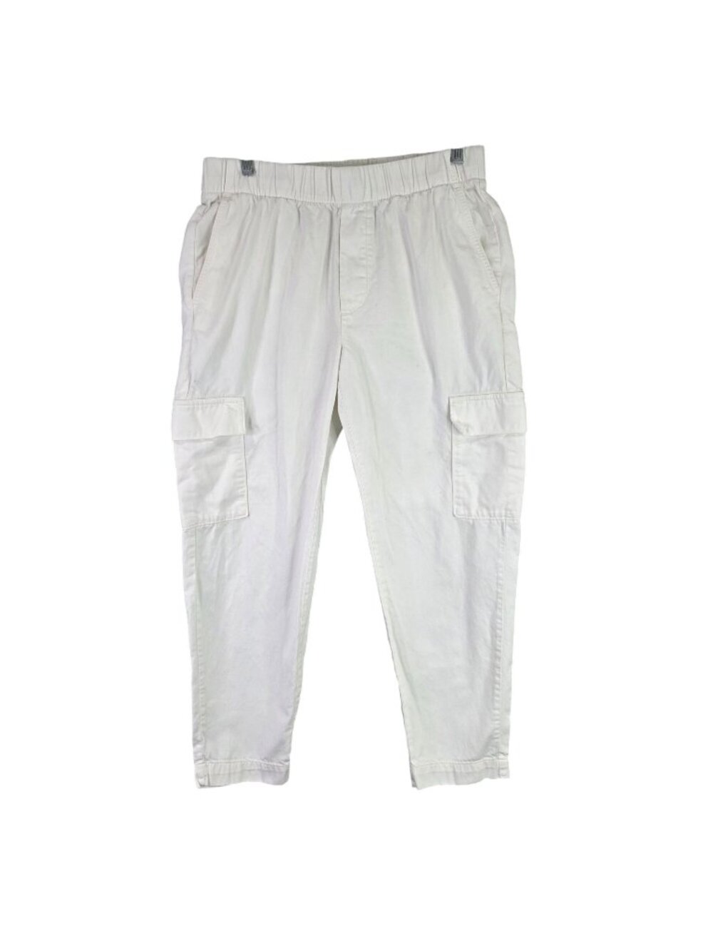 Womens Gap White Garment-Dyed Cotton Cargo Pants High Rise Elastic Waist Size M